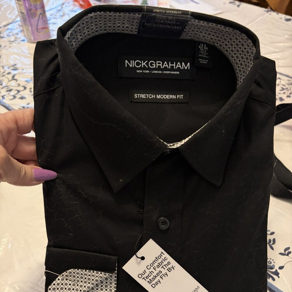 NWT Nick Graham Black Dress Shirt M - L 34 - 35